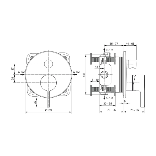 Ideal Standard Joy A7383GN Εξωτερικά Μέρη Εντοιχιζόμενης Μπαταρίας λουτρού, Silver Storm