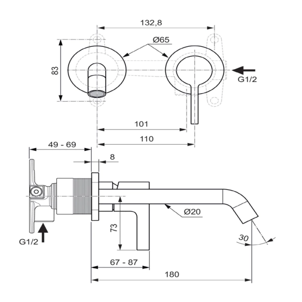 Ideal Standard Joy A7378GN Εξωτερικά Μέρη Εντοιχιζόμενης Μπαταρίας Νιπτήρος, Silver Storm