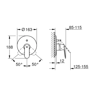 Grohe Eurosmart Cosmopolitan 19382000 Εξωτερικά Μέρη Εντοιχιζόμενης Μπαταρίας Λουτρού, χρωμέ 2