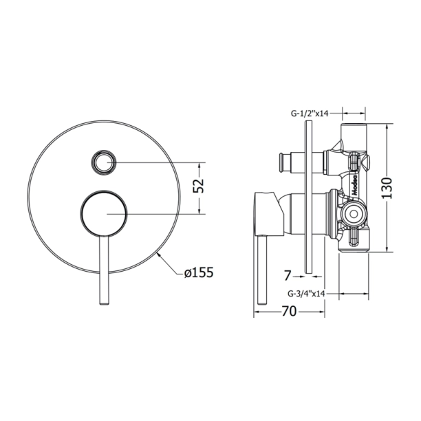 Modea Etna 00-08600/B Πλήρες Σύστημα Εντοιχιζόμενης Μπαταρίας λουτρού, μαύρο ματ