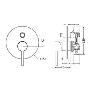 Modea Etna 00-08600/B Πλήρες Σύστημα Εντοιχιζόμενης Μπαταρίας λουτρού, μαύρο ματ