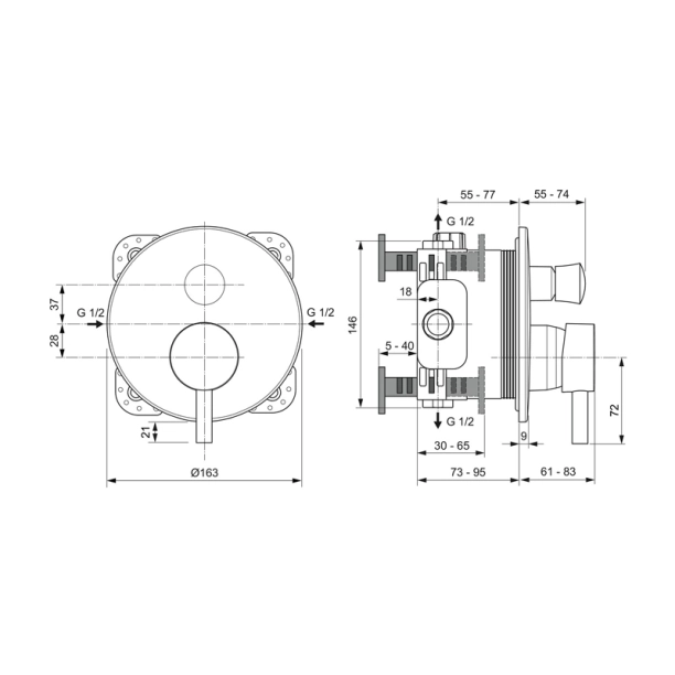 Ideal Standard Ceraline A7389XG Εξωτερικά Μέρη Εντοιχιζόμενης Μπαταρίας λουτρού, Silk Black
