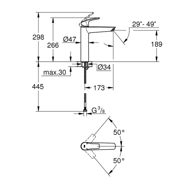 Grohe Eurosmart 23971003 Μπαταρία Νιπτήρος, χρωμέ