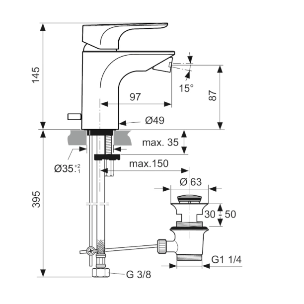 Ideal Standard Strada A5845AA Μπαταρία Μπιντέ, Χρωμέ