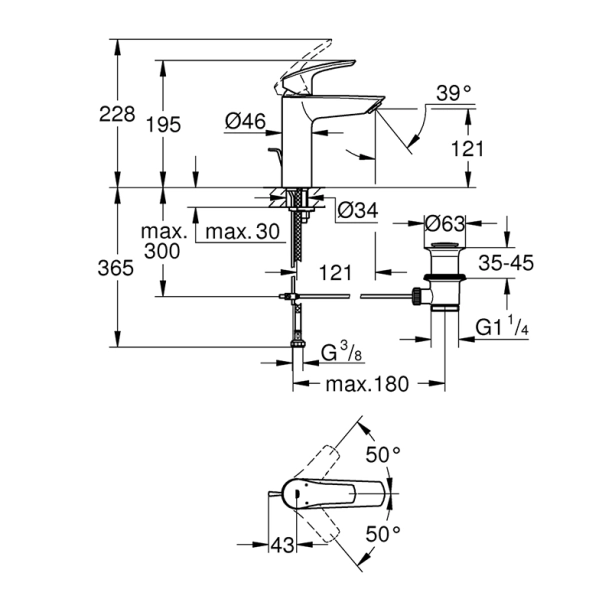 Grohe Eurosmart 23322003 Μπαταρία Νιπτήρος, χρωμέ