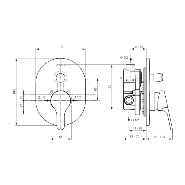 Base New A4559AA Πλήρες Σύστημα Εντοιχιζόμενης Μπαταρίας Λουτρού, Xρωμέ