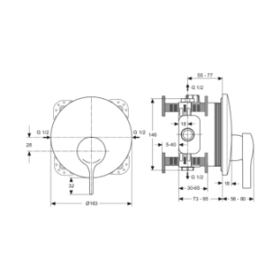 Ideal Standard Melange A4719AA Εξωτερικά Μέρη Εντοιχιζόμενης Μπαταρίας ντους, χρωμέ
