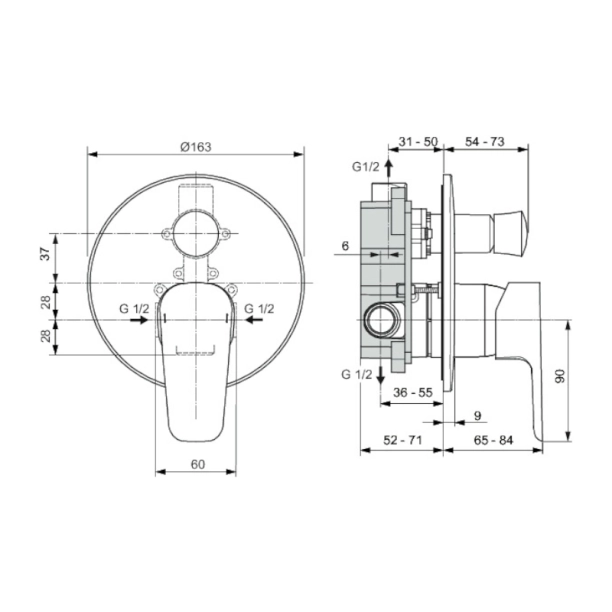 Ideal Standard Ceraplan III A6383AA Εξωτερικό & Εσωτερικό Μέρος, Χρωμέ