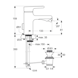 Ideal Standard Attitude A4602AA Μπαταρία Μπιντέ, Χρωμέ