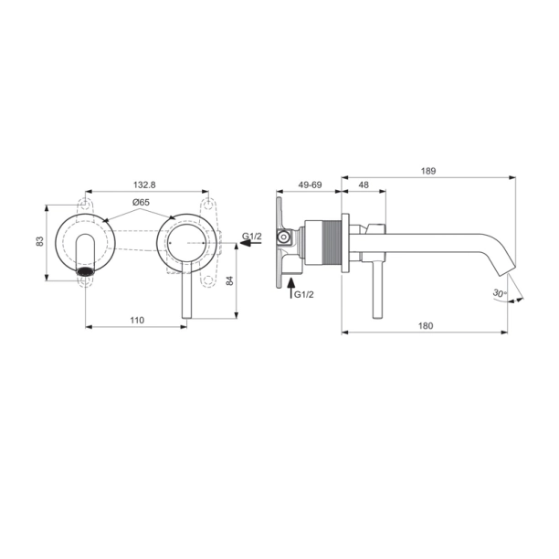 Ideal Standard Ceraline A6938XG Εξωτερικά Μέρη Εντοιχιζόμενης Μπαταρίας Νιπτήρος, Silk Black