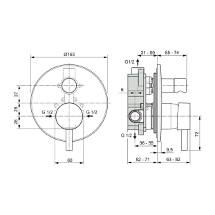 Ideal Standard Ceraline A6939XG Πλήρες Σύστημα Εντοιχιζόμενης Μπαταρίας λουτρού, Silk Black 2