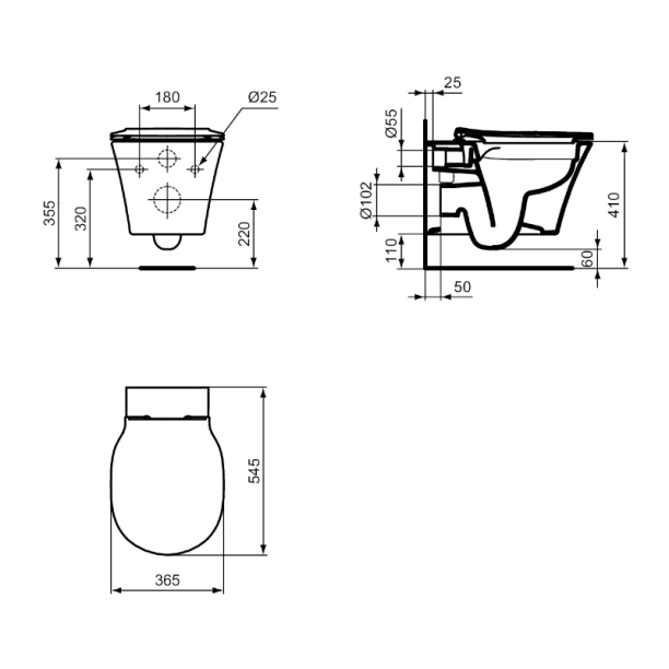 Ideal Standard Amazi II Κρεμαστή Λεκάνη RimLS+ με Κάθισμα Soft Closing