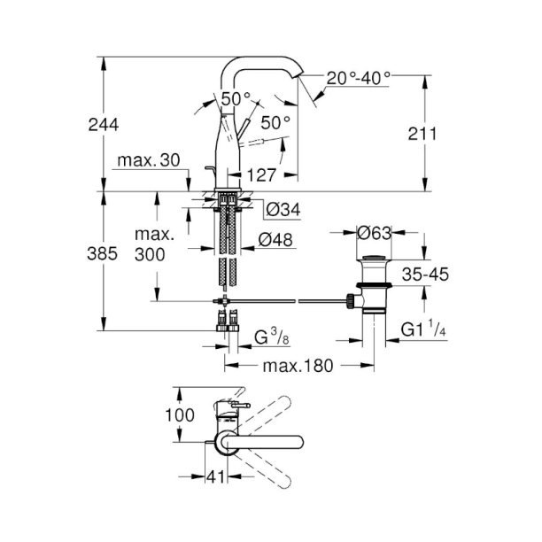 Grohe Essence 32628DC1 Μπαταρία Νιπτήρος,...
