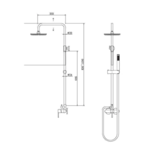Στήλη ντους με μπαταρία Artemis μαύρη ματ πλήρης με τηλέφωνο και βροχή 2