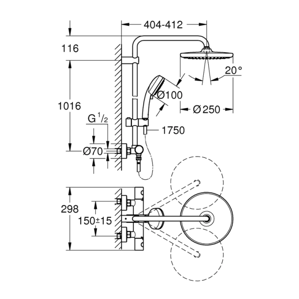 Grohe Tempesta Cosmopolitan 250 26670001 Στήλη Ντους με Θερμοστατική Μπαταρία, Χρωμέ