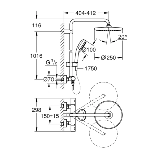 Grohe Tempesta Cosmopolitan 250 26670001 Στήλη Ντους με Θερμοστατική Μπαταρία, Χρωμέ 2