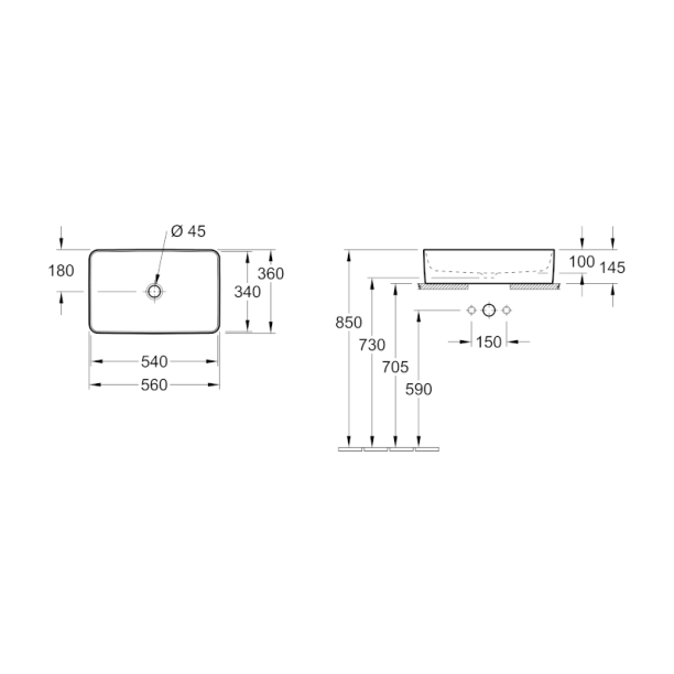 Villeroy&Boch Collaro Επιτραπέζιος Νιπτήρας Πορσελάνης 56x36cm 4A205601