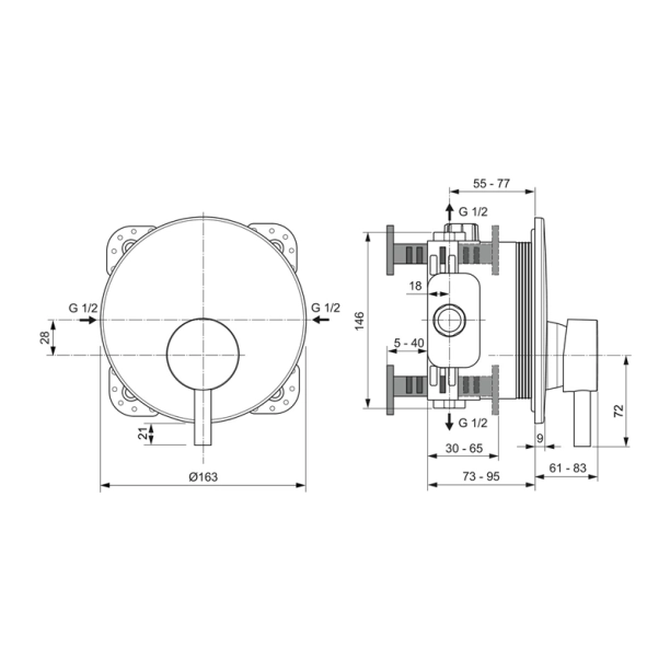 Ideal Standard Ceraline A7388XG Εξωτερικά Μέρη Εντοιχιζόμενης Μπαταρίας ντους, Silk Black