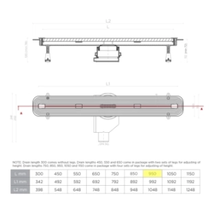 Confluo Slim Line Γραμμικό Κανάλι Ντουζιέρας 95cm, Inox