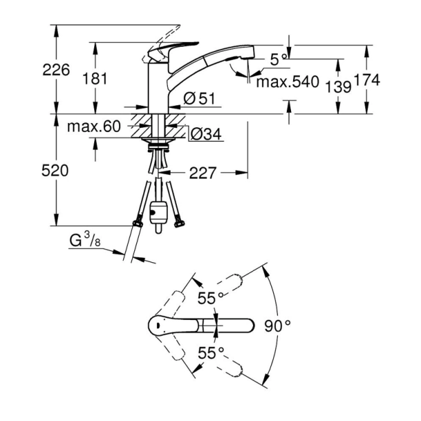 Μπαταρία Κουζίνας Grohe Eurosmart 30305001, χρωμέ