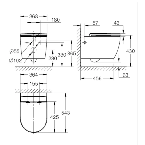 Λεκάνη Grohe Bau Ceramic κρεμαστή Rimless με κάθισμα soft closing