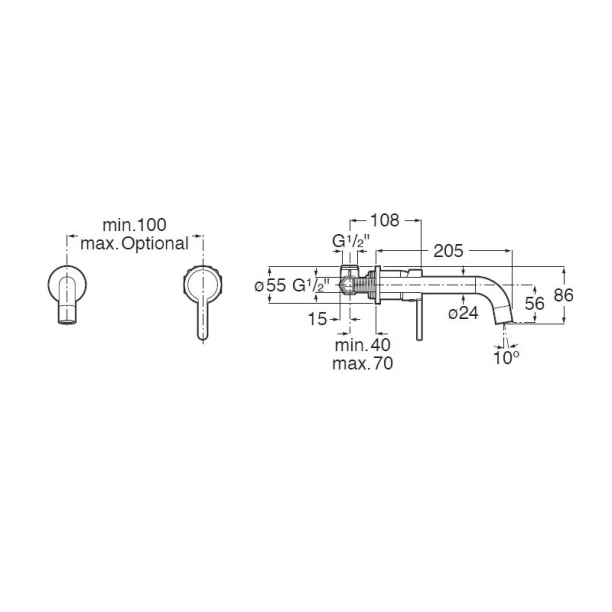 Roca Carelia Πλήρες Σύστημα Εντοιχιζόμενης Μπαταρίας Νιπτήρος Χρωμέ A5A358AC0K