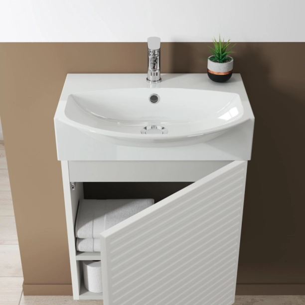 Σετ Έπιπλο 50cm Mini50S με Νιπτήρα Καθρέπτη και Φωτιστικό White Ματ Λάκα