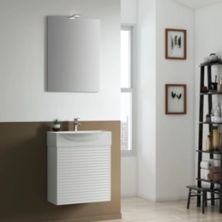 Σετ Έπιπλο 50cm Mini50S με Νιπτήρα Καθρέπτη και Φωτιστικό White Ματ Λάκα