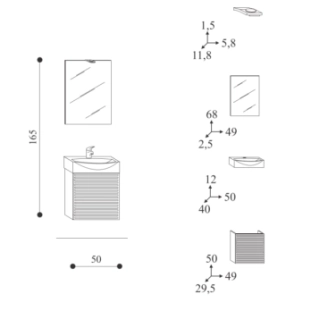 Σετ Έπιπλο 50cm Mini50S με Νιπτήρα Καθρέπτη και Φωτιστικό Indigo Blue Ματ Λάκα