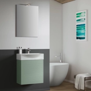 Σετ Έπιπλο 50cm Mini50S με Νιπτήρα Καθρέπτη και Φωτιστικό Thyme Green Ματ Λάκα
