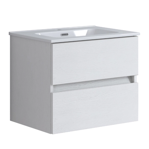 Σετ Έπιπλο 60cm Kora Ash Wood White με Νιπτήρα, Ντουλάπι Καθρέπτη και Φωτιστικό