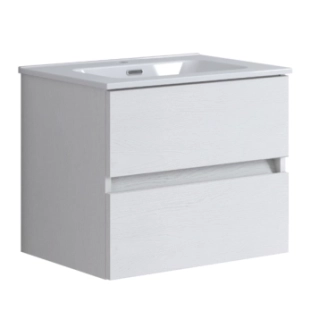 Σετ Έπιπλο 60cm Kora Ash Wood White με Νιπτήρα, Ντουλάπι Καθρέπτη και Φωτιστικό