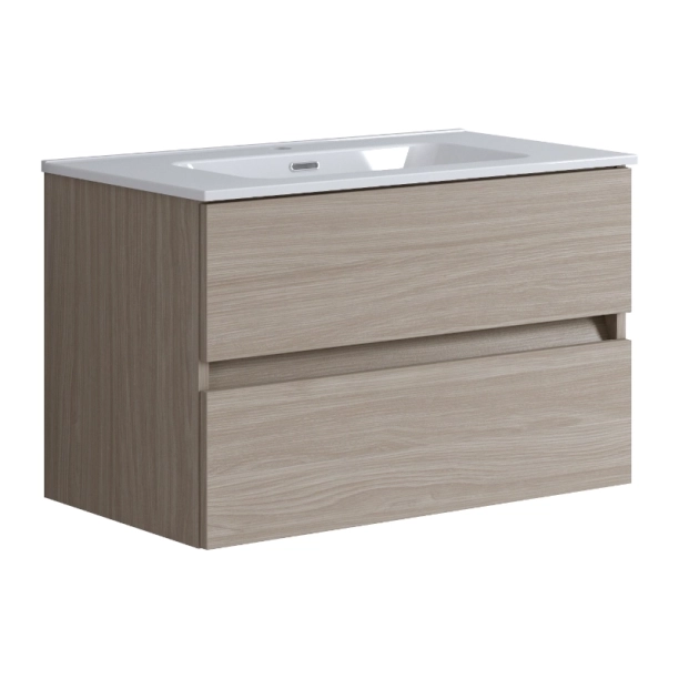 Σετ Έπιπλο 80cm Kora Elm Rousseau με Νιπτήρα, Ντουλάπι Καθρέπτη και Φωτιστικό