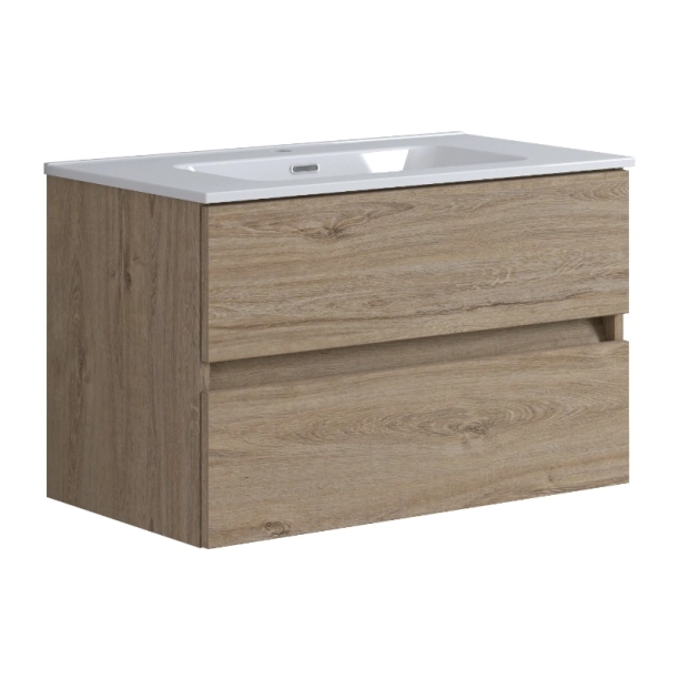 Σετ Έπιπλο 80cm Kora Nabucco Oak με Νιπτήρα, Ντουλάπι Καθρέπτη και Φωτιστικό