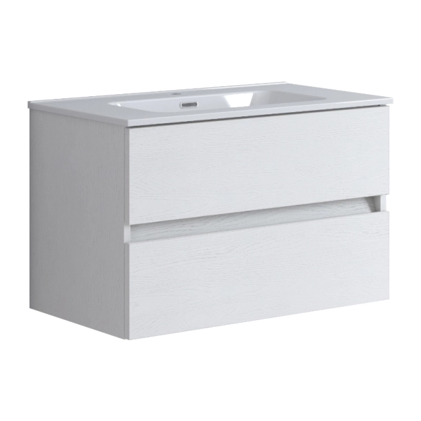 Σετ Έπιπλο 80cm Kora Ash Wood White με Νιπτήρα, Ντουλάπι Καθρέπτη και Φωτιστικό