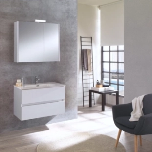 Σετ Έπιπλο 80cm Kora Ash Wood White με Νιπτήρα, Ντουλάπι Καθρέπτη και Φωτιστικό