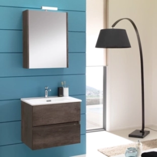 Σετ Έπιπλο 60cm Kora Chateau Oak με Νιπτήρα, Ντουλάπι Καθρέπτη και Φωτιστικό