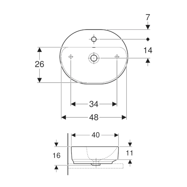 Geberit Variform 50x40 Επιτραπέζιος Νιπτήρας Πορσελάνης 500.775.01.2