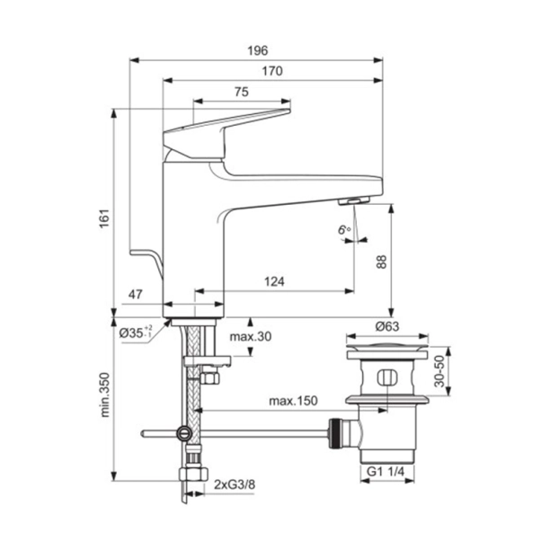 Ideal Standard Ceraplan IV BD227AA Μπαταρία Νιπτήρος, χρωμέ