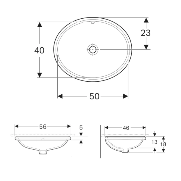 Geberit Variform 56(50)x46(40)cm Υποκαθήμενος Νιπτήρας Πορσελάνης