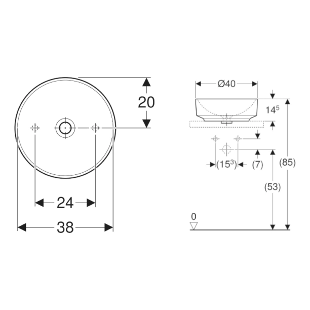 Geberit Variform Φ40 Επιτραπέζιος Νιπτήρας Πορσελάνης 500.768.01.2