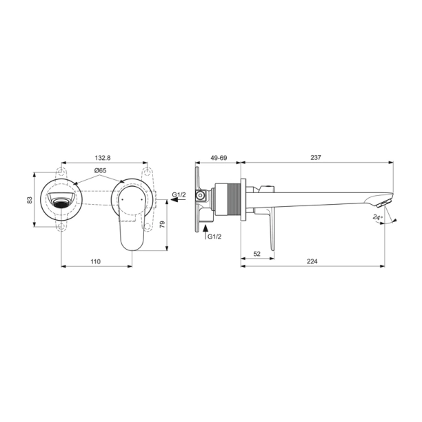 Ideal Standard Cerafine O BD133AA Εξωτερικά Μέρη Εντοιχιζόμενης Μπαταρίας Νιπτήρος, χρωμέ