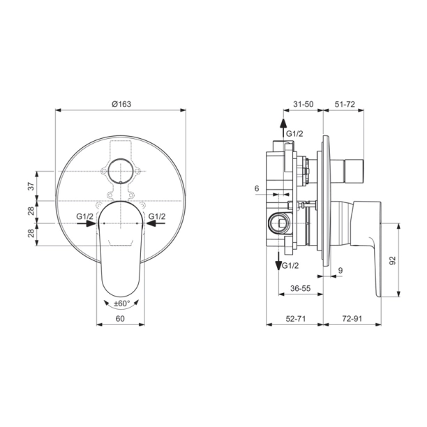 Ideal Standard Cerafine O A7193AA Πλήρες Σύστημα Εντοιχιζόμενης Μπαταρίας λουτρού, χρωμέ