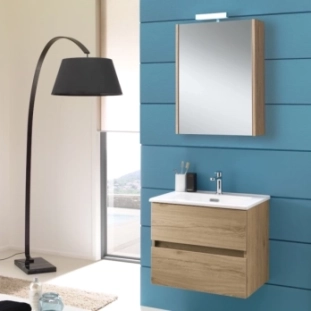 Σετ Έπιπλο 60cm Kora Nabucco Oak με Νιπτήρα, Ντουλάπι Καθρέπτη και Φωτιστικό