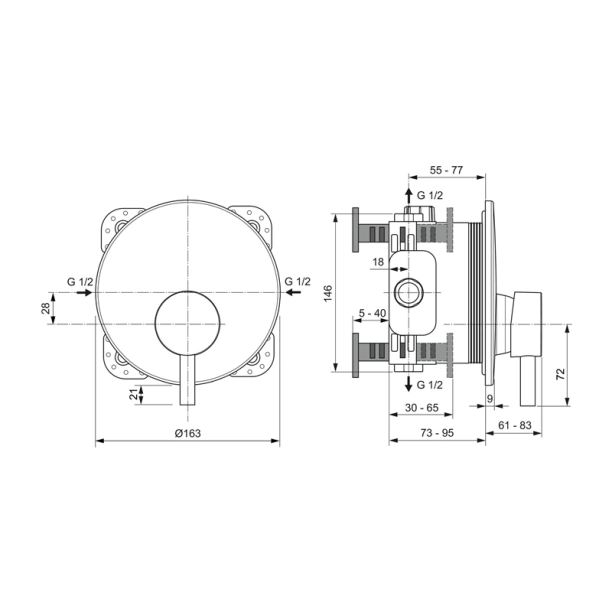 Ideal Standard Ceraline A7388AA Εξωτερικά Μέρη Εντοιχιζόμενης Μπαταρίας ντους, χρωμέ