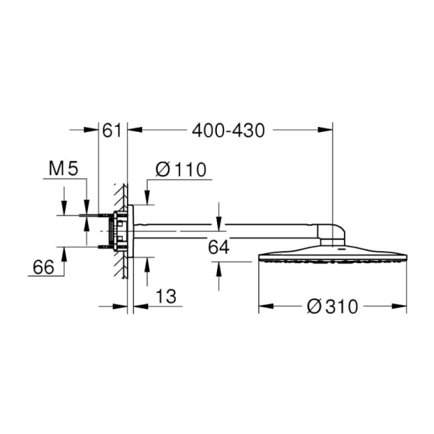 Grohe Rainshower Smartactive 310 Σετ Κεφαλής Ντους 31cm με Βραχίονα Cool Sunrise