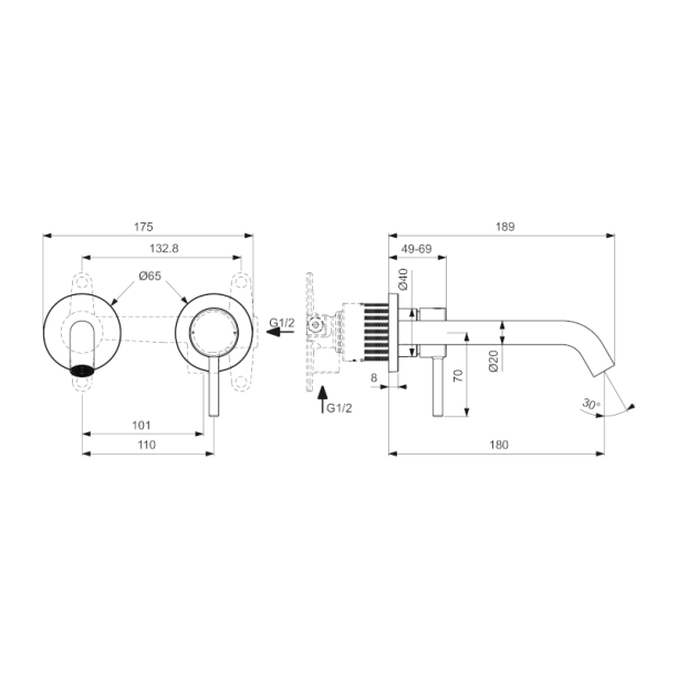 Ideal Standard Ceraline Nuovo Εξωτερικά Μέρη Εντοιχιζόμενης Μπαταρίας Νιπτήρος BD764XG