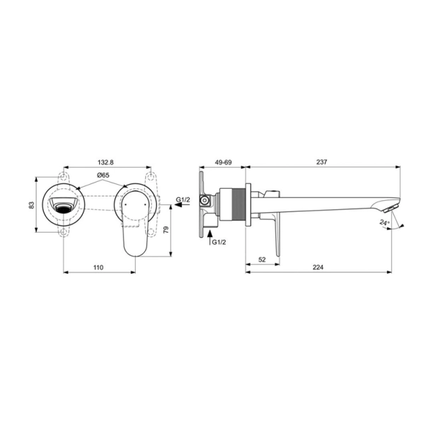 Ideal Standard Cerafine O BD133XG Εξωτερικά Μέρη Εντοιχιζόμενης Μπαταρίας Νιπτήρος, Silk Black