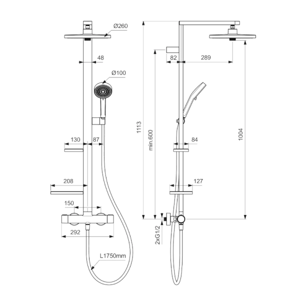 Ideal Standard Ceratherm ALU+ Πλήρης Στήλη Ντους με Θερμοστατική Μπαταρία Silver BD583SI