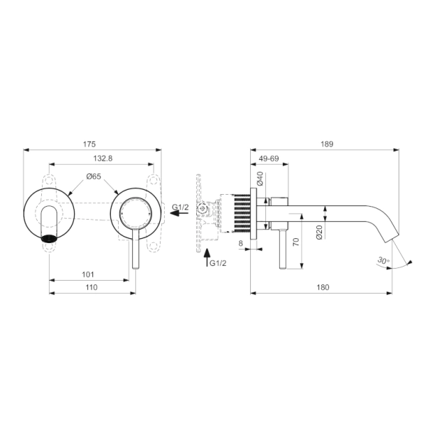 Ideal Standard Ceraline Nuovo Εξωτερικά Μέρη Εντοιχιζόμενης Μπαταρίας Νιπτήρος BD764AA
